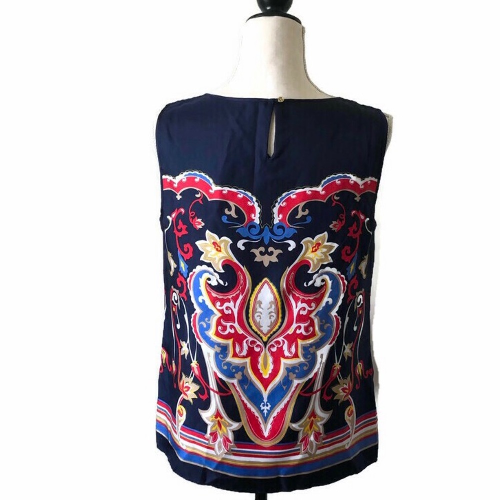 Talbots Blue/Red/Gold/Tan/Wht Silk Sleeveless Top - Picture 5 of 6